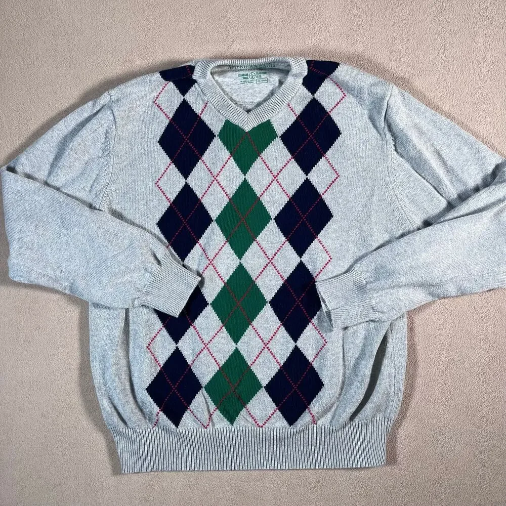 VTG 90s Y2K American Eagle Argyle Academia Pullover Cotton Sweater Men's L Golf